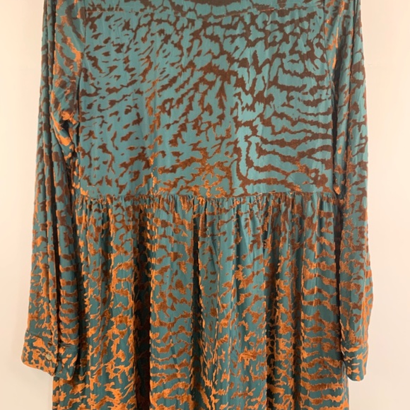 Baby Doll velvet shirt dress in teal bronze brown boho/western animal print - Picture 7 of 12